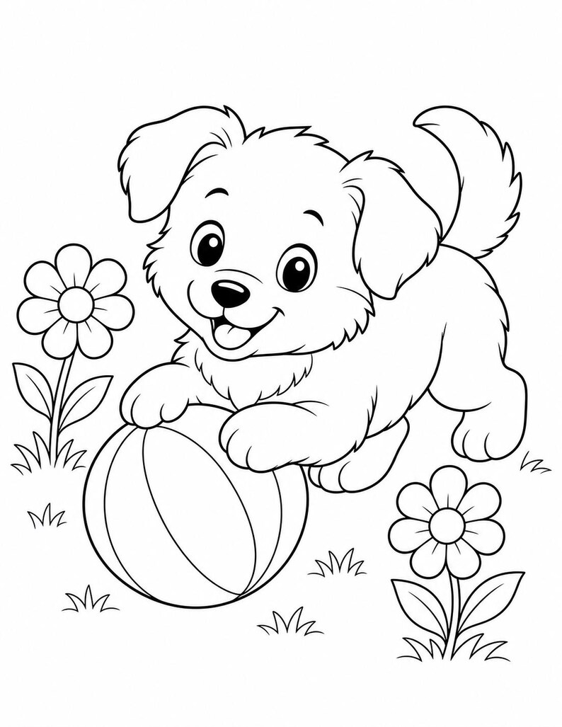 Puppy Playtime Coloring Pages | Dog Coloring Pages | Printable PDF | Digital Download image 3