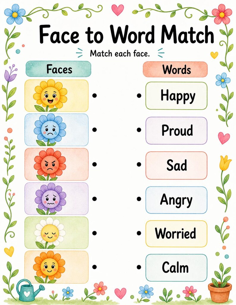 Bijpassende tuin | Werkblad emotie matchen | Afdrukbare pdf | Digitale download afbeelding 4