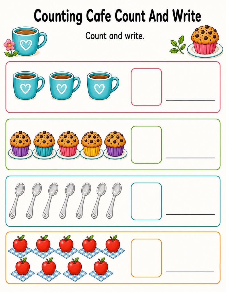 Lilla räknecaféet | Räkneblad | Utskrivbar PDF | Digital nedladdning bild 4