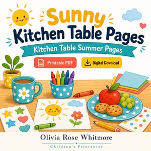 Páginas para la mesa de la cocina soleada / Páginas de verano para la mesa de la cocina / PDF imprimible / Descarga digital imagen 1