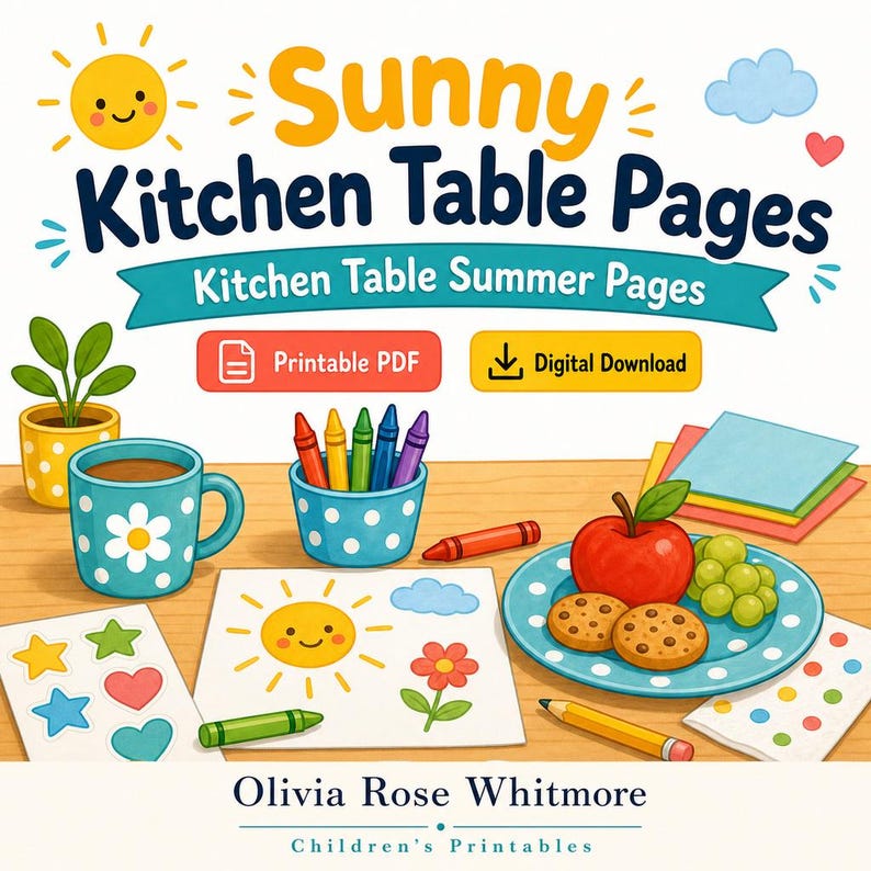 Páginas para la mesa de la cocina soleada / Páginas de verano para la mesa de la cocina / PDF imprimible / Descarga digital imagen 1