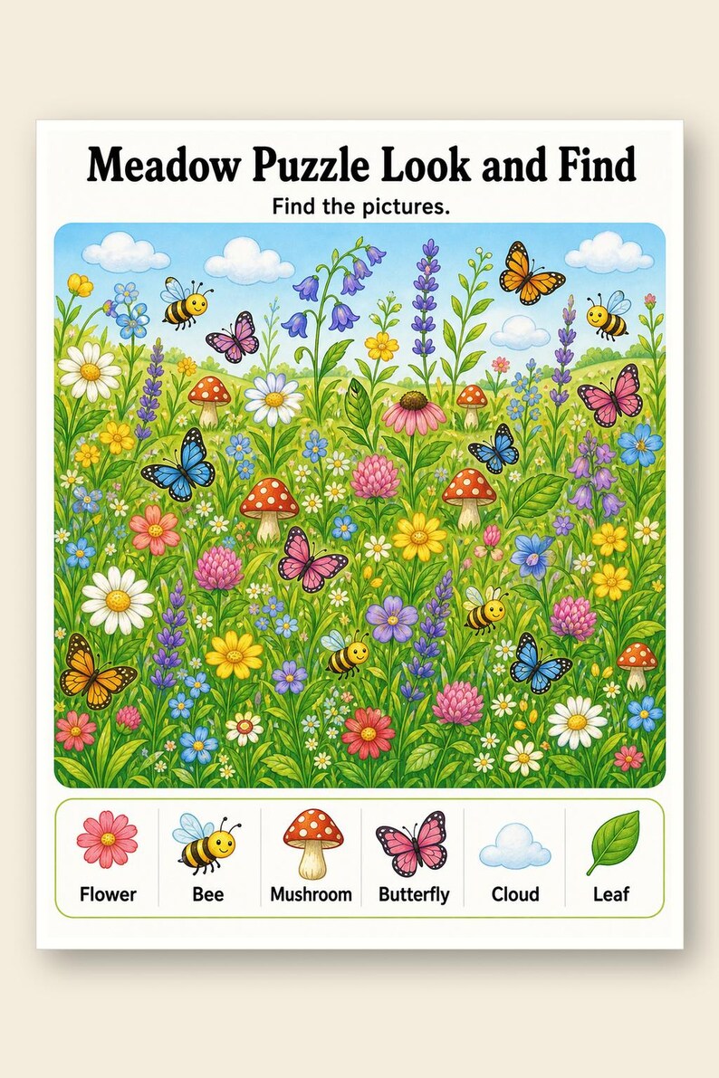 Hidden Picture Meadow | Hidden Object Worksheets | Printable PDF | Digital Download image 9