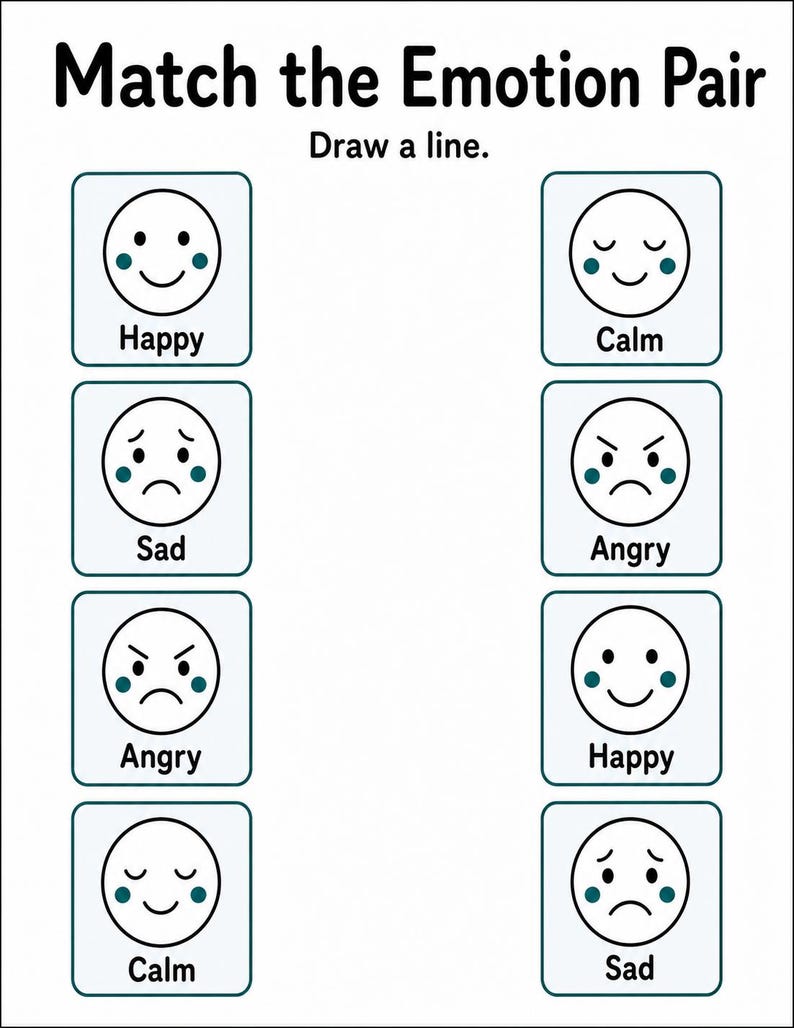 Little Emotion Match-Up | Gra w dopasowywanie emocji | Wersja PDF do druku | Pobieranie cyfrowe zdjęcie 5