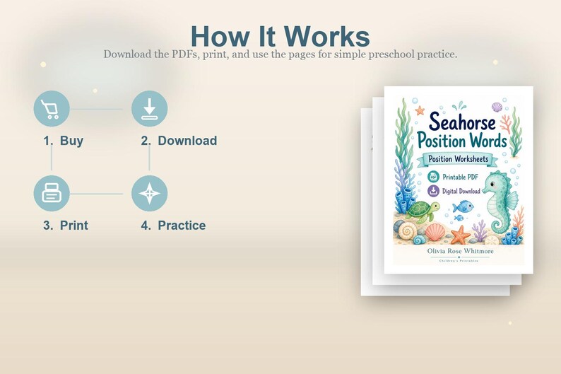 Seahorse Position Words | Position Worksheets | Printable PDF | Digital Download image 8