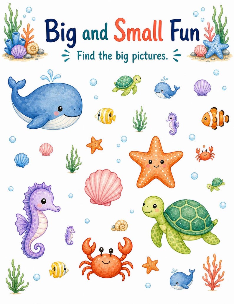 Turtle Big & Small | Big and Small Worksheets | Printable PDF | Digital Download image 7