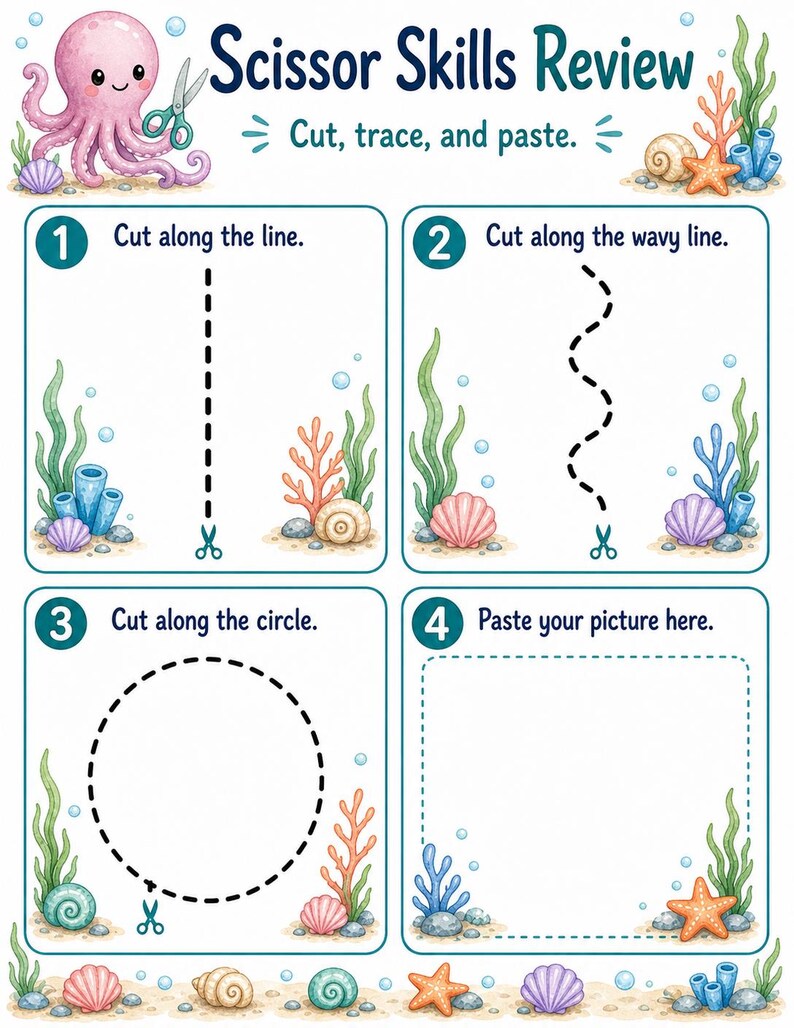 Octopus Scissor Skills | Scissor Skills Worksheets | Printable PDF | Digital Download image 6
