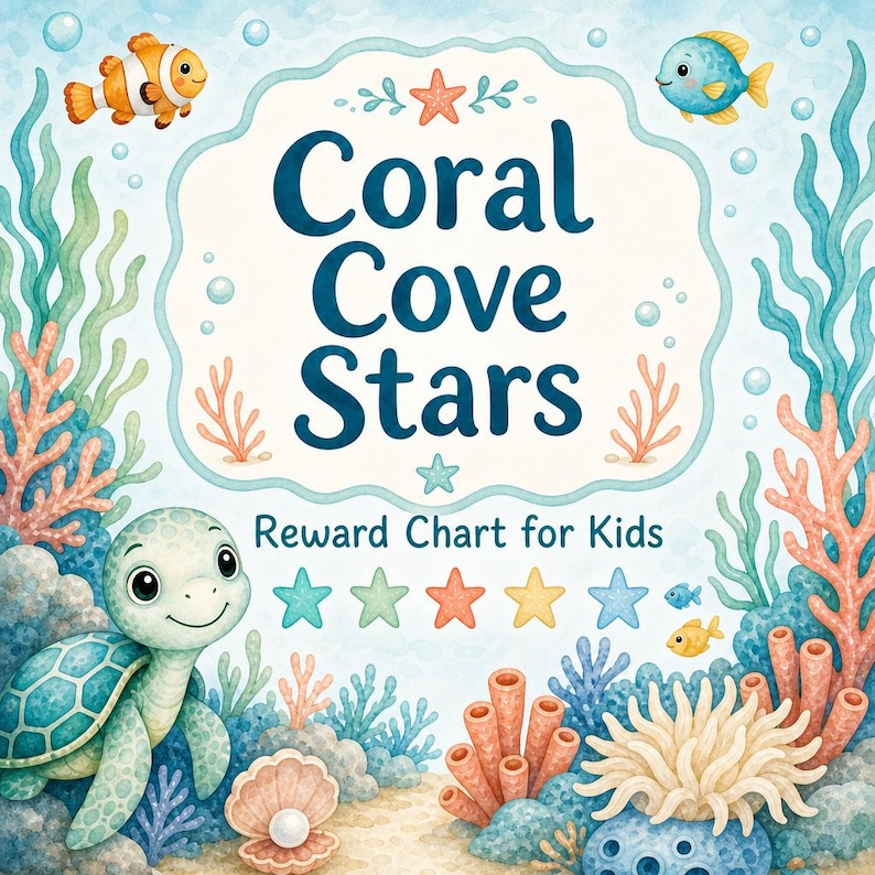 Coral Cove Stars | Reward Chart for Kids | Printable PDF | Digital Download image 1
