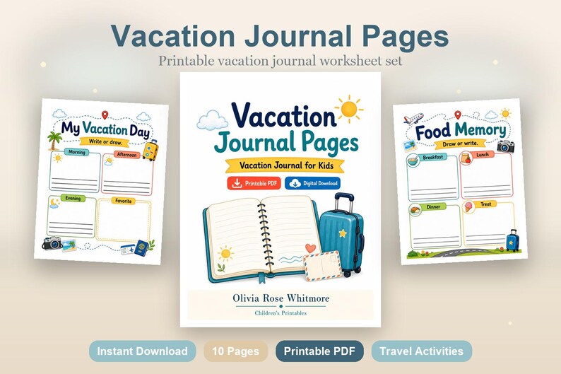 Vacation Journal Pages | Vacation Journal for Kids | Printable PDF | Digital Download image 2
