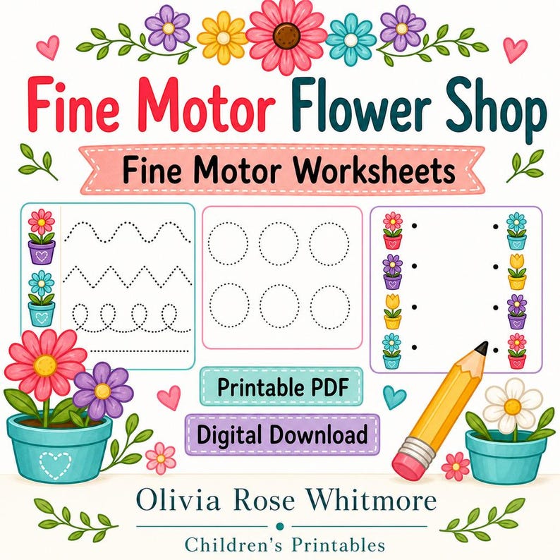 Fine Motor Flower Shop | Fine Motor Worksheets | Printable PDF | Digital Download image 1