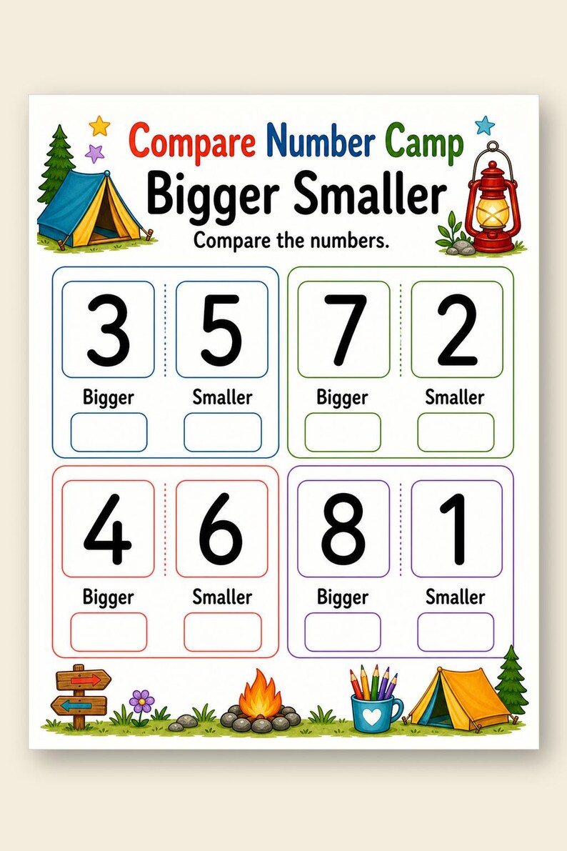 Compare Number Camp | Comparing Numbers Worksheets | Printable PDF | Digital Download image 9