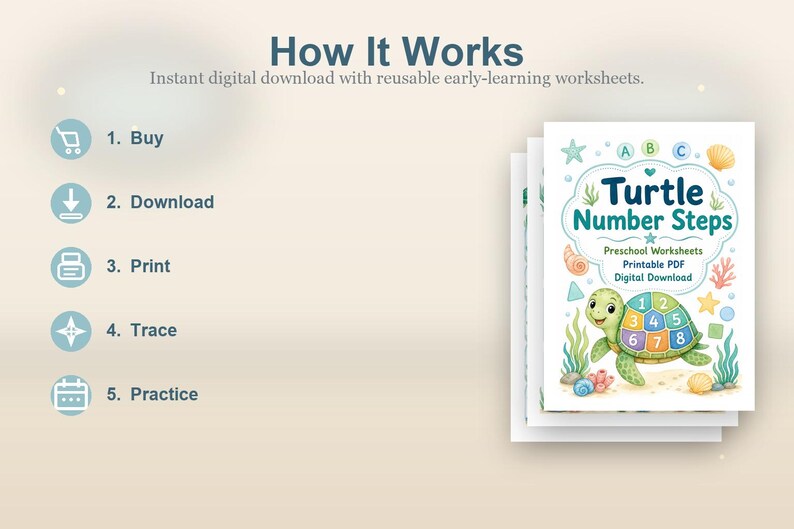 Turtle Number Steps | Preschool Worksheets | Printable PDF | Digital Download image 4