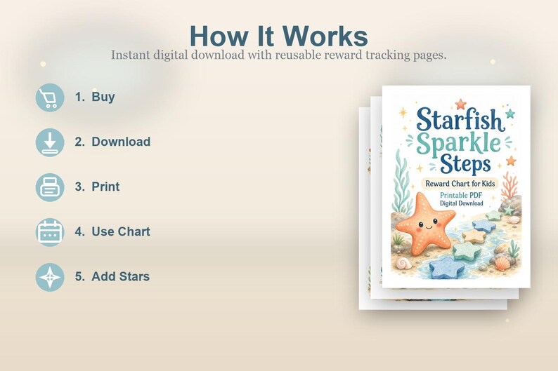 Tabla de recompensas Starfish Sparkle Steps para niños / PDF imprimible / Descarga digital imagen 4