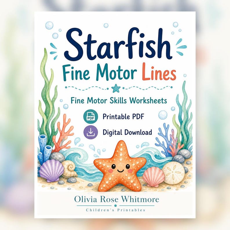 Starfish Fine Motor Lines | Fine Motor Skills Worksheets | Printable PDF | Digital Download image 1