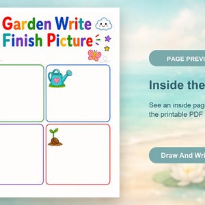 Jardim para Desenhar e Escrever | Folhas de Atividades para Desenhar e Escrever | PDF para Imprimir | Download Digital imagem 10
