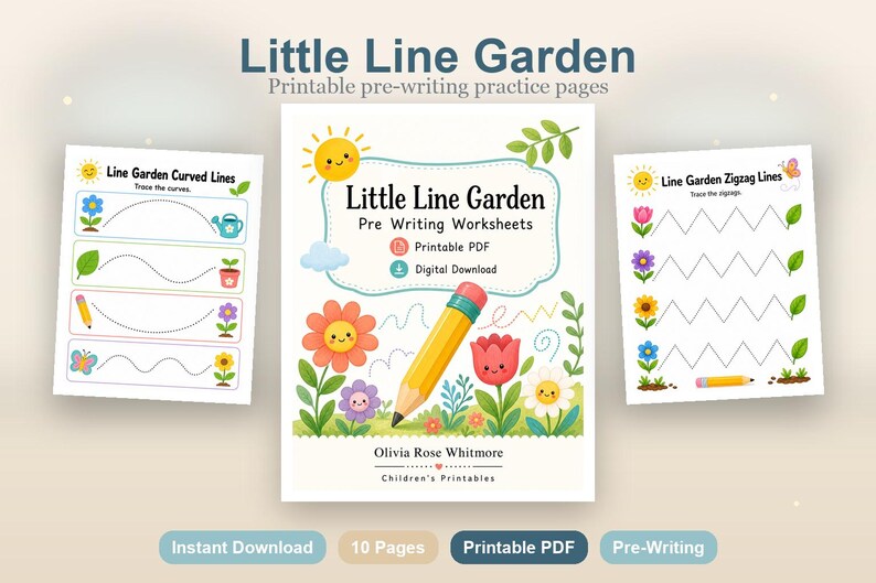 Little Line Garden | Arkusze do nauki pisania | Do druku w formacie PDF | Pobieranie cyfrowe zdjęcie 2