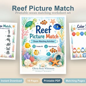 サンゴ礁の絵合わせ | 海洋生物のマッチングアクティビティ | 印刷可能なPDF | デジタルダウンロード 画像 2