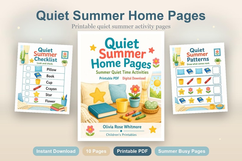 Quiet Summer Home Pages | Summer Quiet Time Activities | Printable PDF | Digital Download image 2