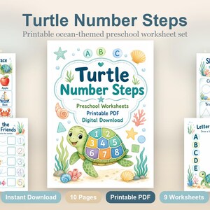 Turtle Number Steps | Preschool Worksheets | Printable PDF | Digital Download image 2