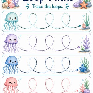 Jellyfish Pencil Paths | Pre Writing Worksheets | Printable PDF | Digital Download image 5
