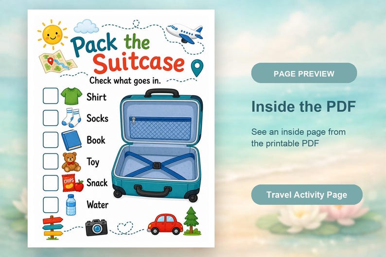 Pagine di attività a tema valigia / Attività di viaggio per bambini / PDF stampabile / Download digitale immagine 10