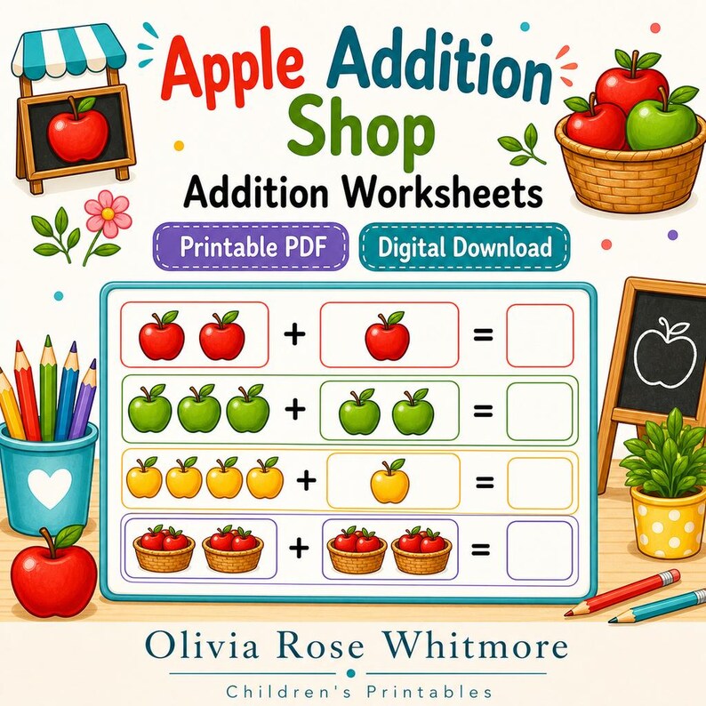 Apple Addition Shop | Additionsblad | Utskrivbar PDF | Digital nedladdning bild 1