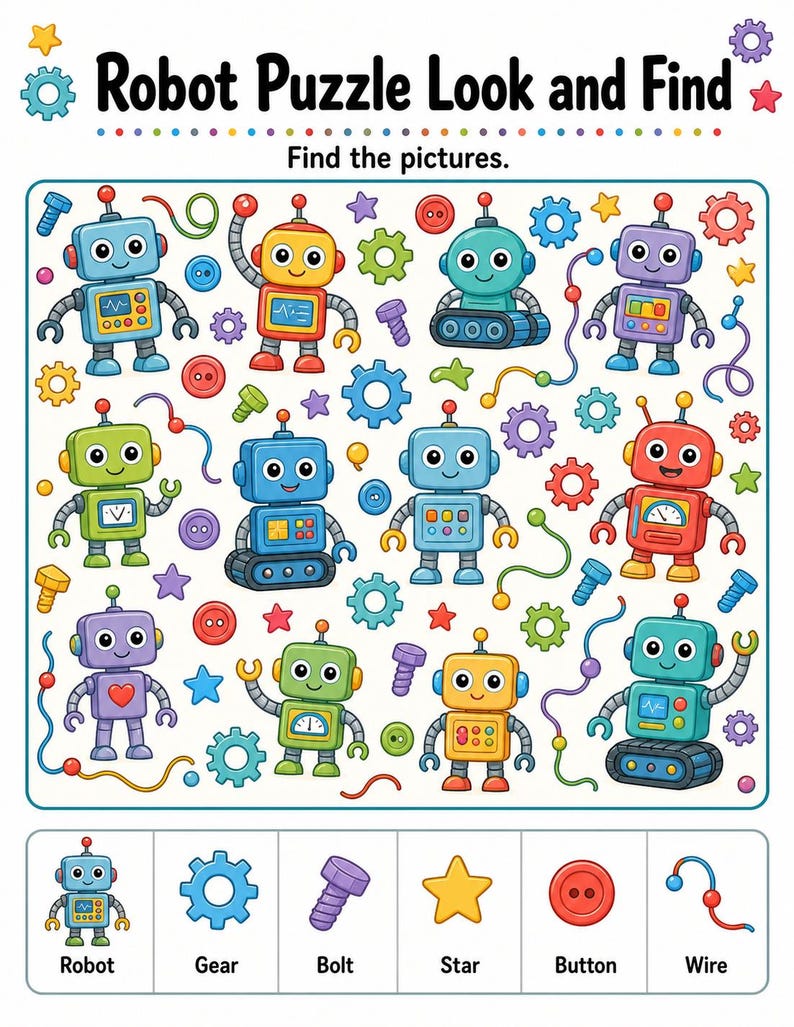 Robotsökningssidor | Robotaktivitetsblad | Utskrivbar PDF | Digital nedladdning bild 4