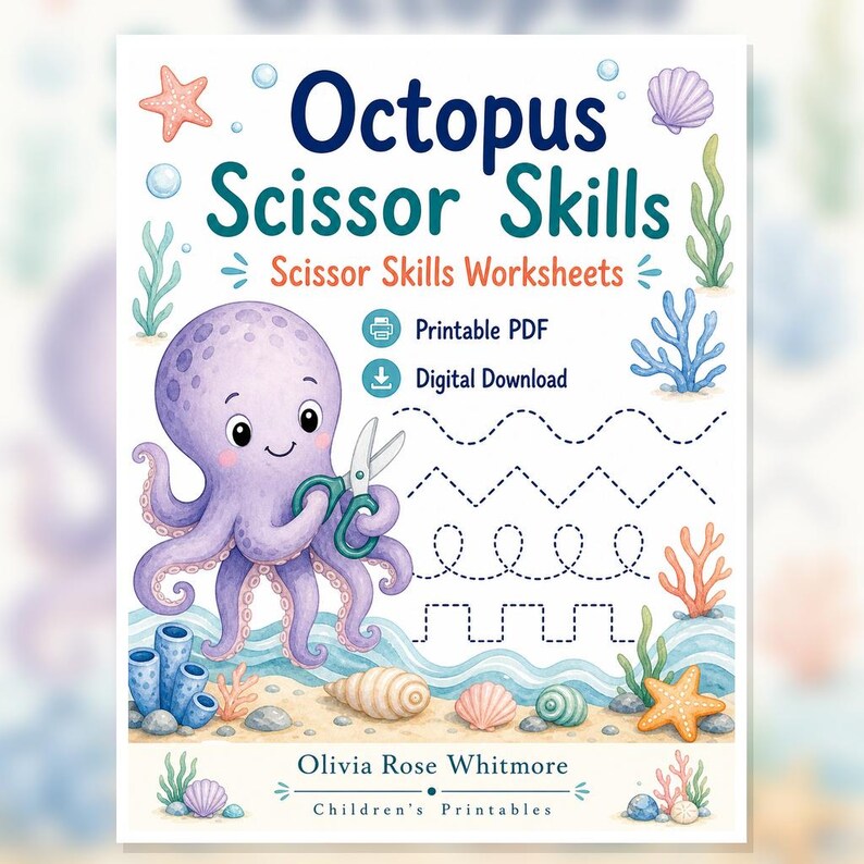 Octopus Scissor Skills | Scissor Skills Worksheets | Printable PDF | Digital Download image 1