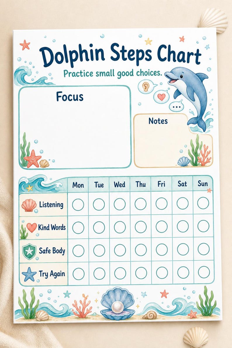 Dolphin Listening Steps | Behavior Chart for Kids | Printable PDF | Digital Download image 5