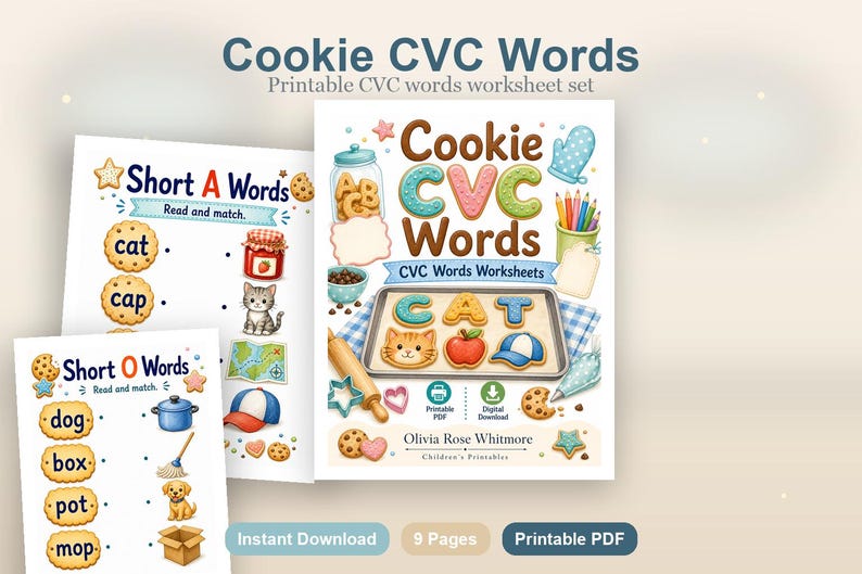 Cookie CVC Wörter | CVC Wörter Arbeitsblätter | Druckbare PDF | Digitaler Download Bild 2