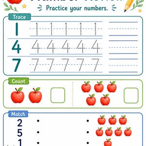 Apple Number Steps | Number Tracing Worksheets | Printable PDF | Digital Download image 7
