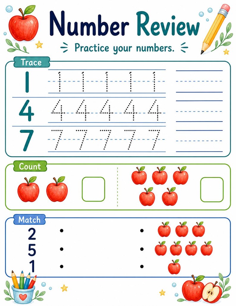 Apple Number Steps | Number Tracing Worksheets | Printable PDF | Digital Download image 7