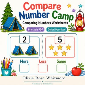 Compare Number Camp | Comparing Numbers Worksheets | Printable PDF | Digital Download image 1