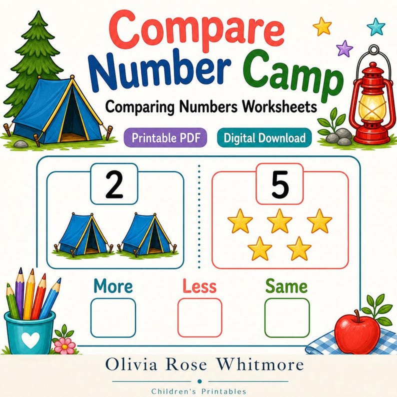 Compare Number Camp | Comparing Numbers Worksheets | Printable PDF | Digital Download image 1