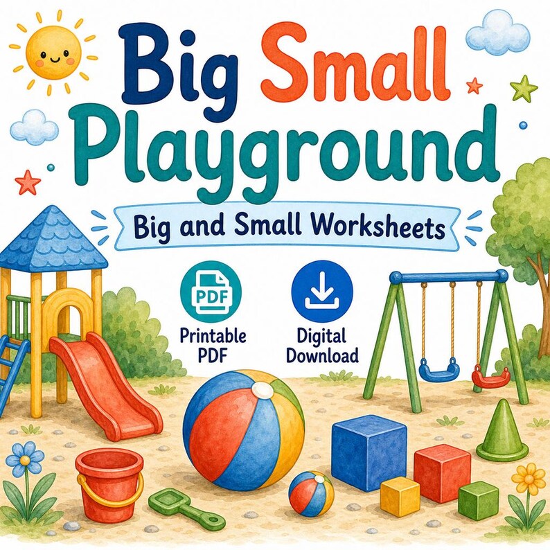 Big Small Playground | Big and Small Worksheets | Printable PDF | Digital Download image 1