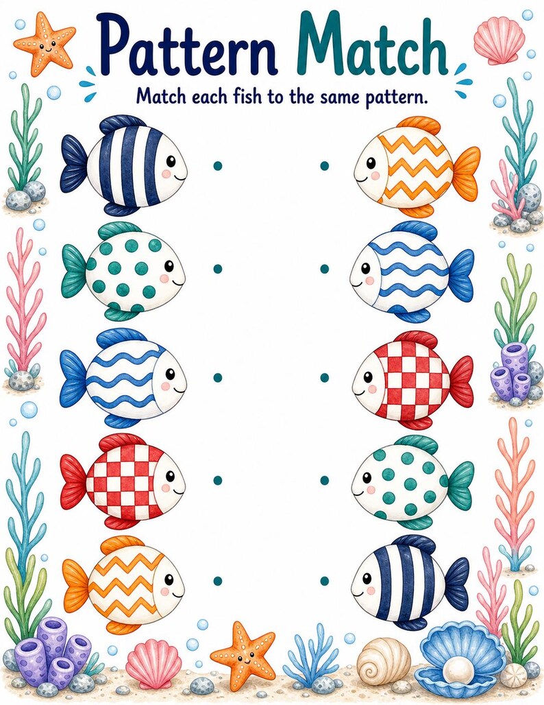 サンゴ礁の絵合わせ | 海洋生物のマッチングアクティビティ | 印刷可能なPDF | デジタルダウンロード 画像 5