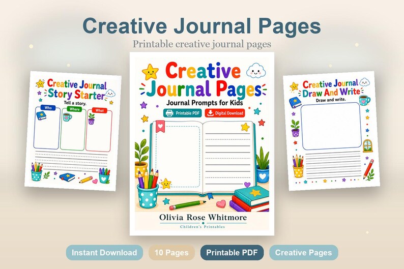 Creative Journal Pages | Journal Prompts for Kids | Printable PDF | Digital Download image 2