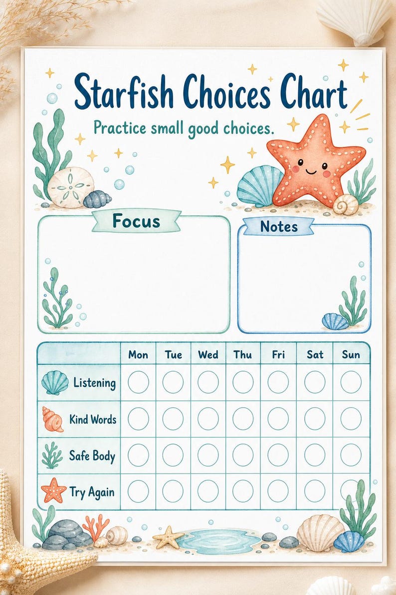 Starfish Kind Choices | Behavior Chart for Kids | Printable PDF | Digital Download image 5