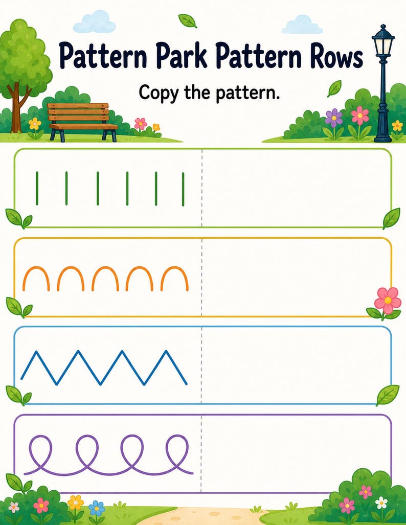 Vorschrift Pattern Park | Arbeitsblätter zum Vorschreiben | Druckbare PDF | Digitaler Download Bild 3