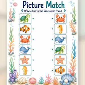 サンゴ礁の絵合わせ | 海洋生物のマッチングアクティビティ | 印刷可能なPDF | デジタルダウンロード 画像 9