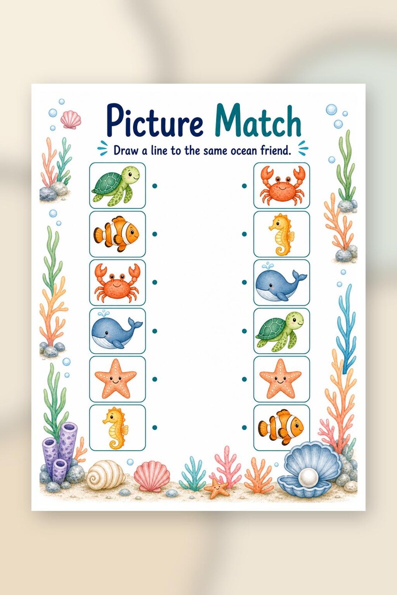 サンゴ礁の絵合わせ | 海洋生物のマッチングアクティビティ | 印刷可能なPDF | デジタルダウンロード 画像 9