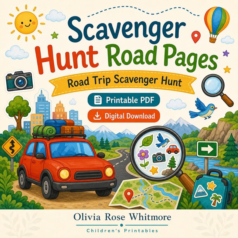 Scavenger Hunt Road-pagina's | Roadtrip-speurtocht | Afdrukbare pdf | Digitale download afbeelding 1