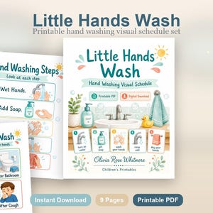 Lavado de manos para niños pequeños / Horario visual de lavado de manos / PDF imprimible / Descarga digital imagen 2