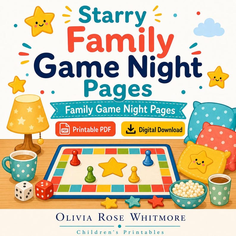 Sternenklare Familienspielnacht Seiten | Familien Spiel Nacht Seiten | Druckbare PDF | Digitaler Download Bild 1