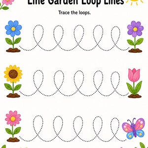 Little Line Garden | Arkusze do nauki pisania | Do druku w formacie PDF | Pobieranie cyfrowe zdjęcie 5