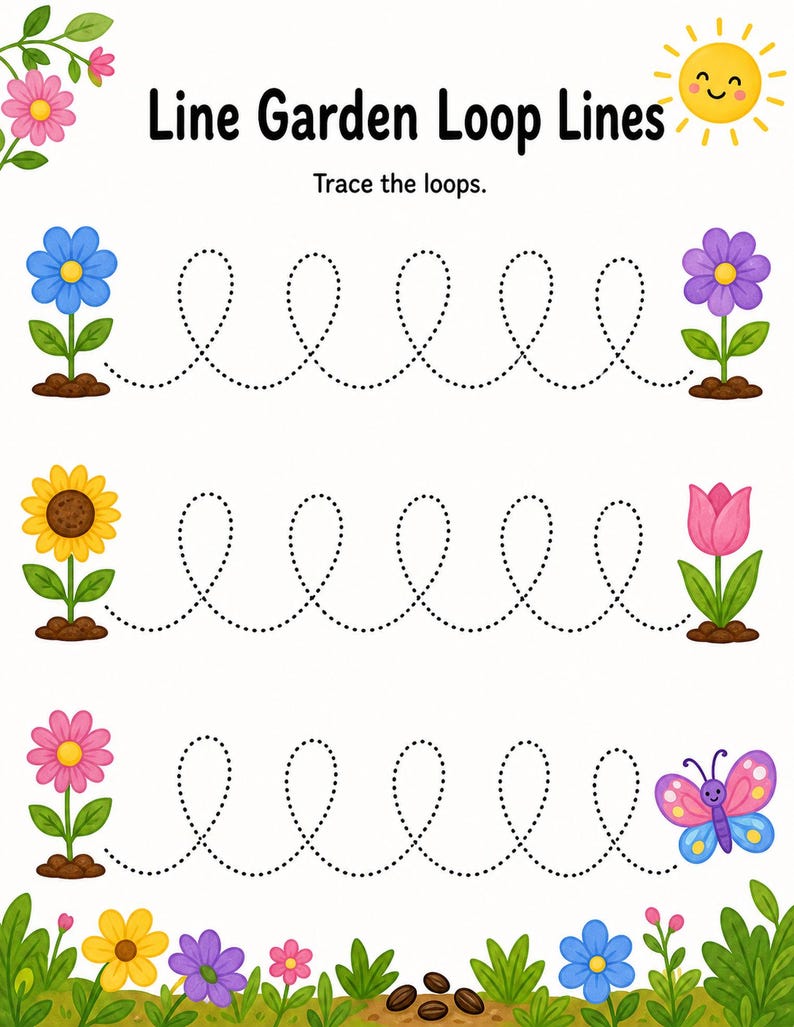 Little Line Garden | Arkusze do nauki pisania | Do druku w formacie PDF | Pobieranie cyfrowe zdjęcie 5