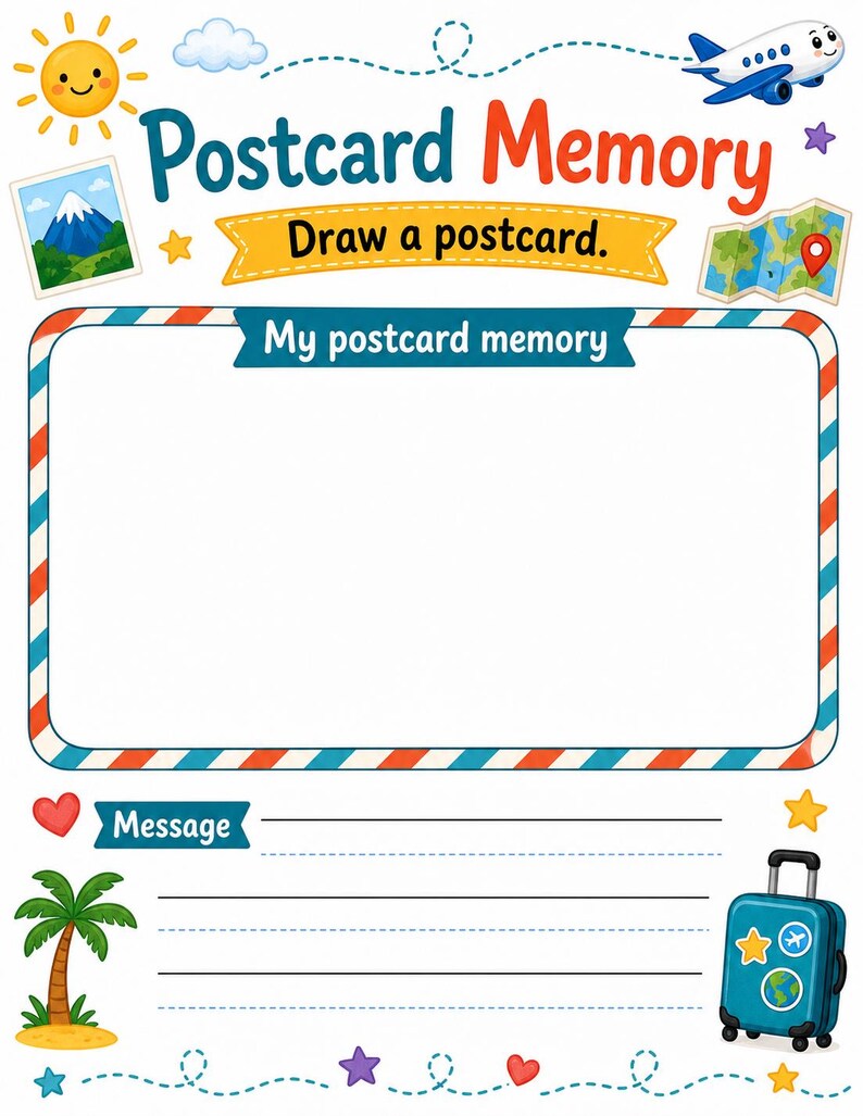 Postcard Memory Pages | Travel Journal for Kids | Printable PDF | Digital Download image 4