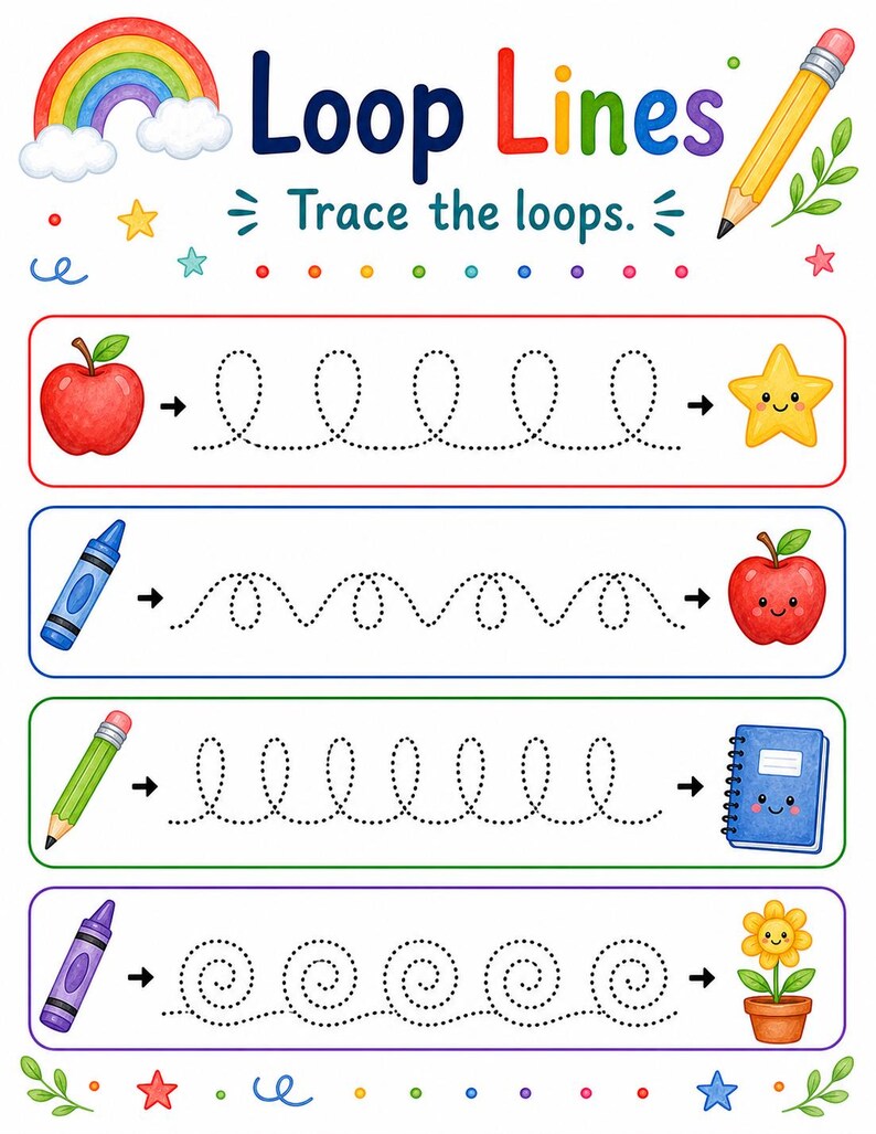 Rainbow Pre Writing Paths | Pre Writing Worksheets | Printable PDF | Digital Download image 5