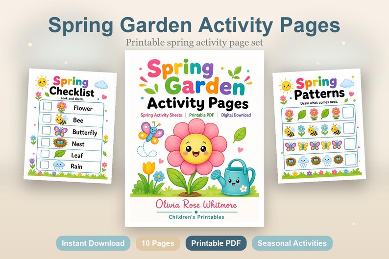Activiteitenpagina's lentetuin | Activiteitsbladen lente | Afdrukbare pdf | Digitale download afbeelding 2