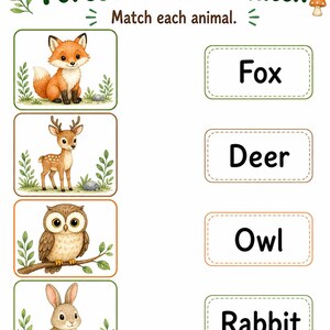 Amis des animaux de la forêt | Feuilles de travail sur les animaux | PDF imprimable | Téléchargement numérique image 3