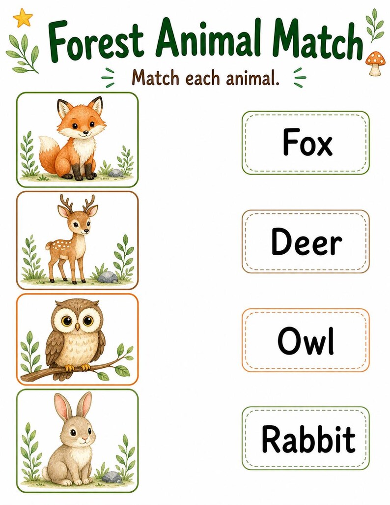 Amis des animaux de la forêt | Feuilles de travail sur les animaux | PDF imprimable | Téléchargement numérique image 3